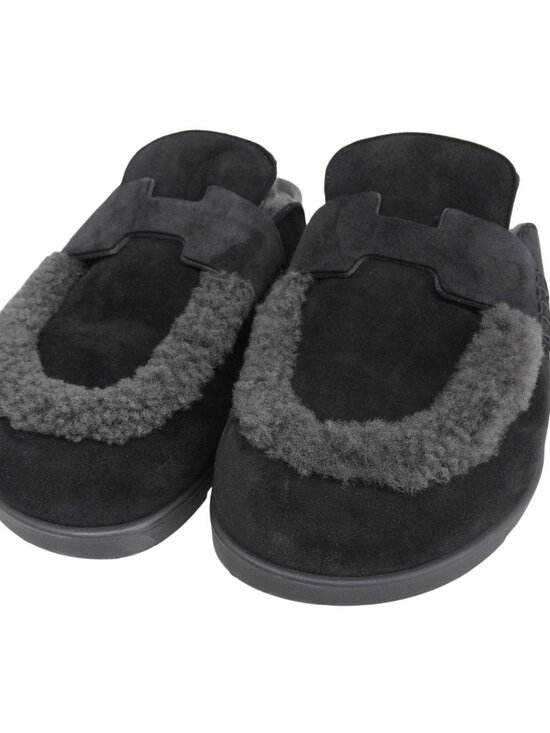 Hermes Mules Shearling Suede Logo Shoes 38 Black Box Included main image 5